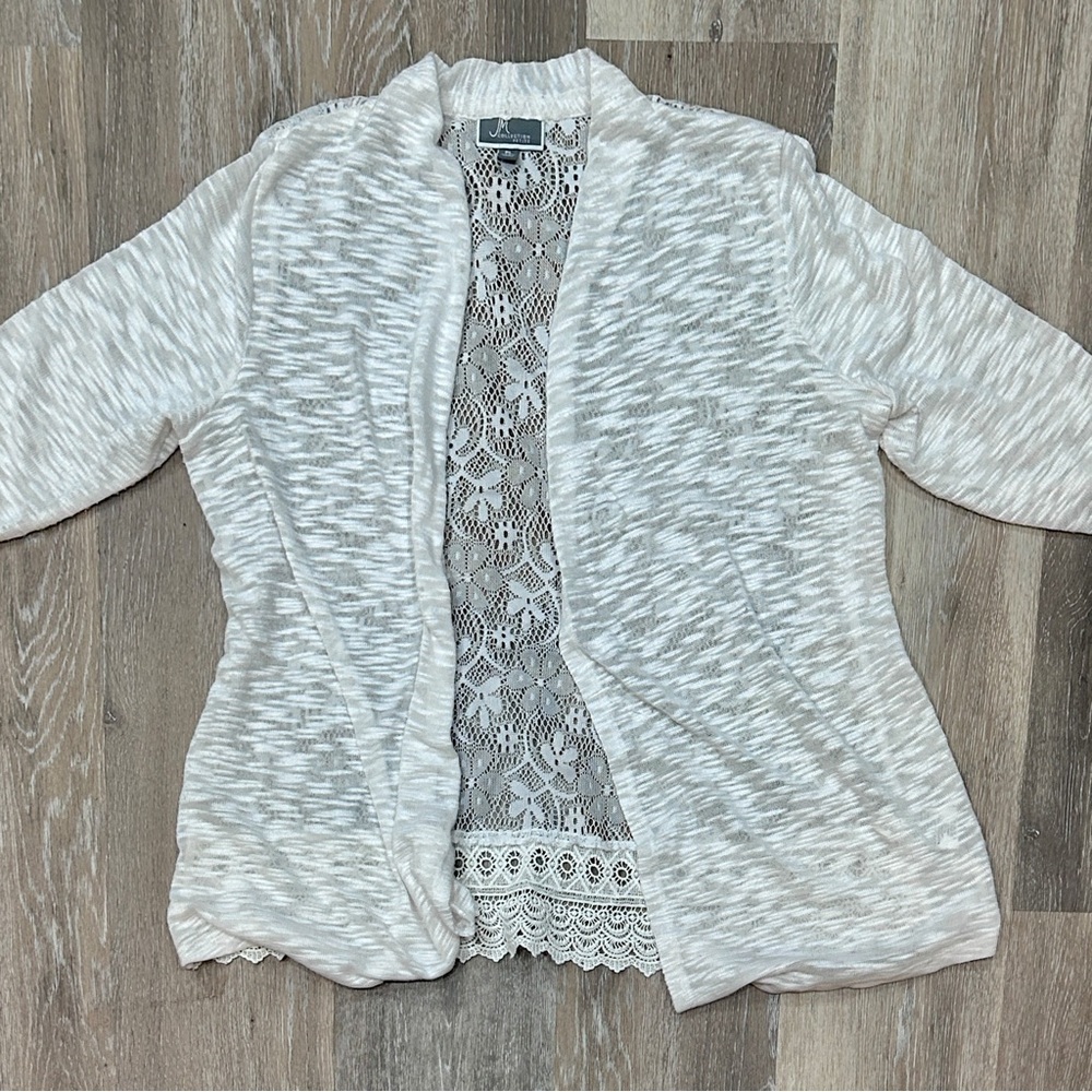 Elegant Lace Back Cardigan | JM Collection Petite PL | Soft Knit Open Front